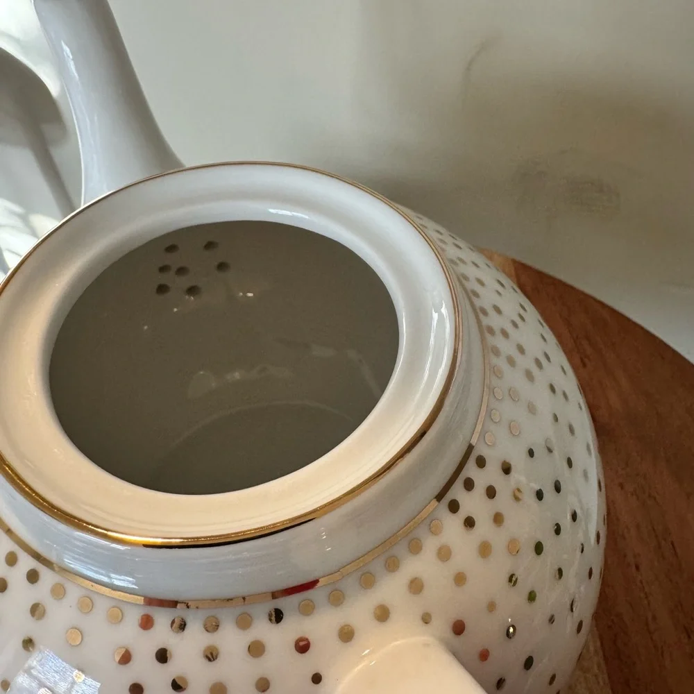 Grace's Teaware Metallic Gold Dots Teapot, Creamer, and Sugar Bowl Set
